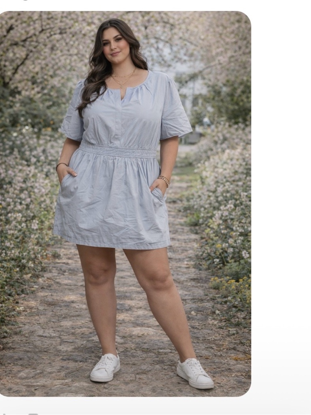 Soft Blue Smocked-Waist Mini Dress